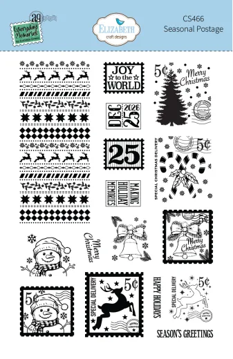 Elizabeth Craft Designs Clear Stamps Seasonal Postage Set mit 16 weihnachtlichen Stempeln