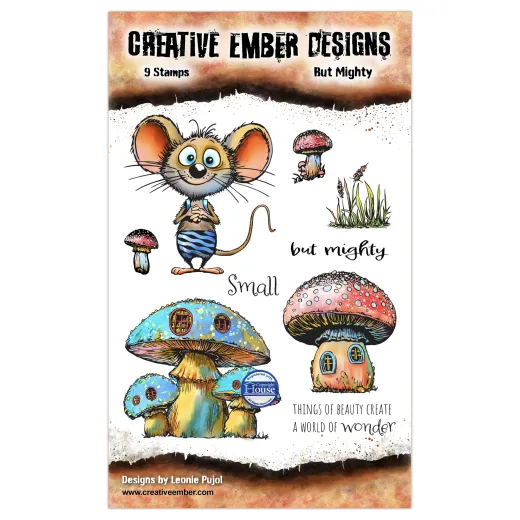 Clear Stamps Set But Mighty mit 9 Stempeln: Maus, Pilze und Pflanzen von Creative Ember Designs, Design von Leonie Pujol