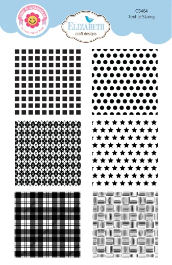 Clear Stamp Set Textile Stamp CS464 mit 6 Mustern: Karo, Punkte, Sterne, Rauten, Tartan und Gitterlinien in Schwarz