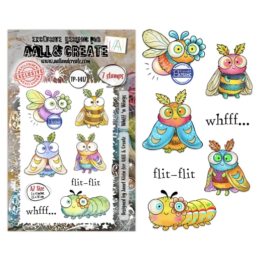 Clear Stamps Nr. 1417 Whiff 'n Wings Set mit 7 Eulen und Insekten Stempeln von Janet Klein für AALL & Create