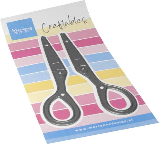 Zwei Stanzen für eine große Schere mit Griff und Klinge auf der Craftables-Verpackung