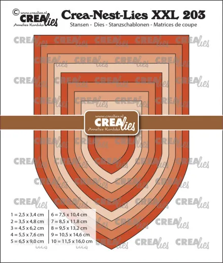 Zehn verschachtelte Banner-Stanzen in Church-Arch-Form mit glattem Rand, Größen von 2,5 x 3,4 bis 11,5 x 16 cm