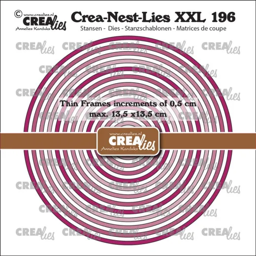 Verpackungsfoto der CREAlies Crea-Nest-Lies XXL Nr. 196 mit ineinander verschachtelten pinkfarbenen Kreis-Rahmenstanzen