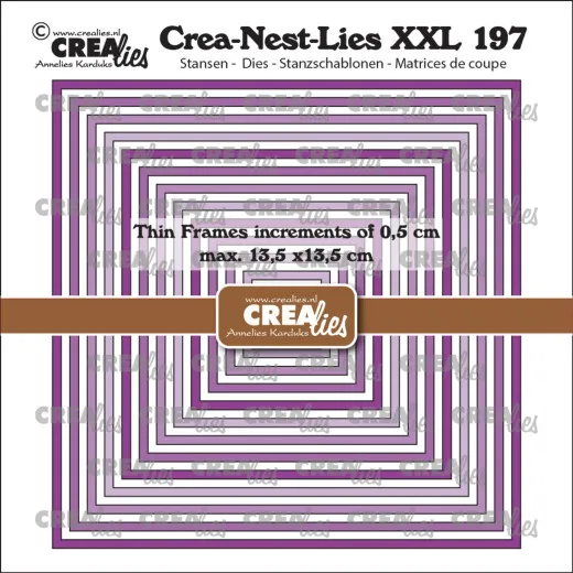 Verpackungsfoto der CREAlies Crea-Nest-Lies XXL Nr. 197 mit ineinander verschachtelten violetten Quadrat-Rahmenstanzen