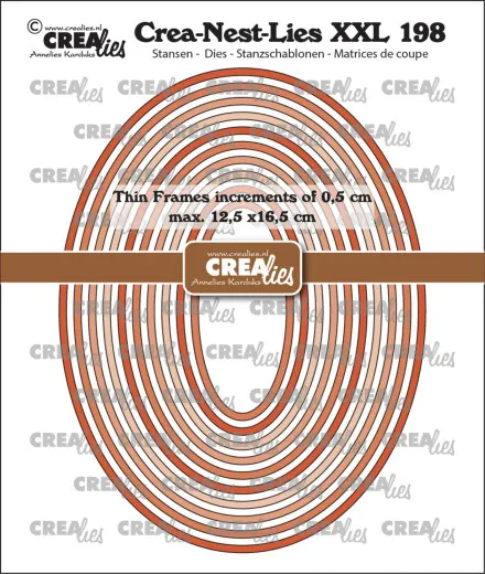 Verpackungsfoto der CREAlies Crea-Nest-Lies XXL Nr. 198 mit ineinander verschachtelten orangefarbenen Oval-Rahmenstanzen