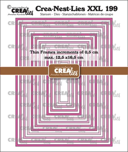 Verpackungsfoto der CREAlies Crea-Nest-Lies XXL Nr. 199 mit ineinander verschachtelten rosafarbenen Rechteck-Rahmenstanzen