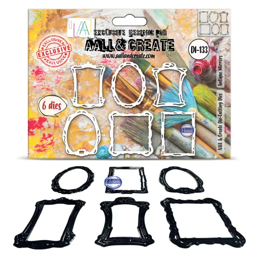 Verpackung der AALL & Create Stanzen DI-133 Antique Mirrors mit sechs verschnörkelten Spiegelrahmen