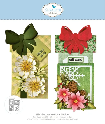 Verpackung der Stanzen Decorative Gift Card Holder mit zwei Kartenhaltern mit Schleife, Blüten und Gift-Card-Etikett