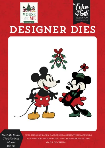 Echo Park Designer Dies Stanzschablone Mouse and Me Christmas mit Mickey und Minnie Motiv unter Mistelzweig