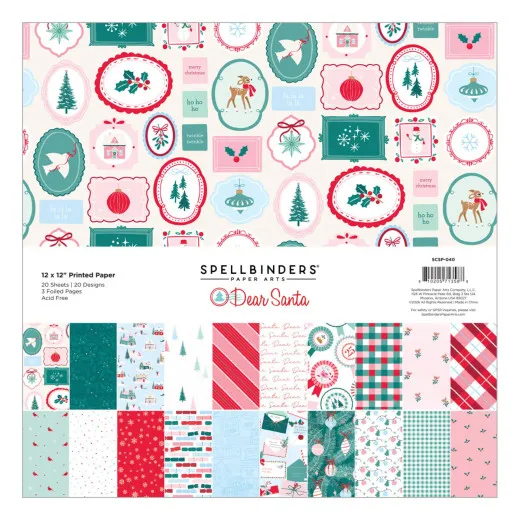 20 Designpapierbogen im Format 30,5 x 30,5 cm mit weihnachtlichen Motiven wie Rehkitz, Bäumen und Ornamenten