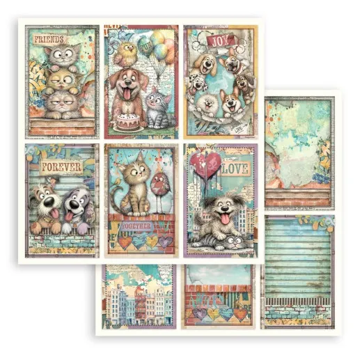 Doppelseitiges 12x12-Designpapier mit sechs Kartenmotiven: Friends, Joy, Forever, Love und weitere