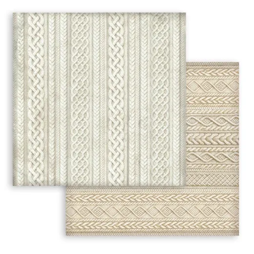 Vorder- und Rückseite des Bogens: cremefarbenes Zopfstrickmuster, Rückseite in Beige-Ton.