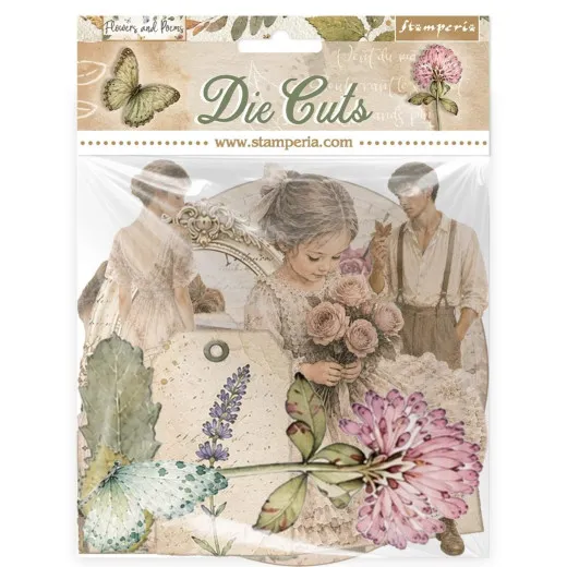Stamperia Die Cuts Flowers and Poems Verpackung mit Vintage-Blüten, Schmetterlingen und nostalgischen Frauenfiguren