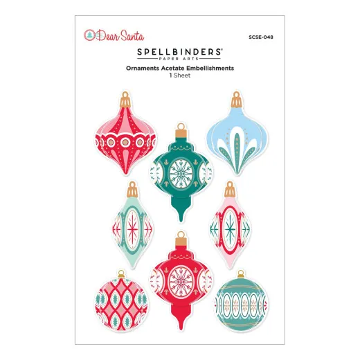 Bogen mit acht dreidimensionalen Acetat-Stickern bunter Christbaumkugeln im Retro-Design