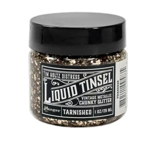 Tim Holtz Distress Liquid Tinsel Chunky Tarnished 29 ml Dose mit grausilbernem Glitzer in transparenter Klebebasis