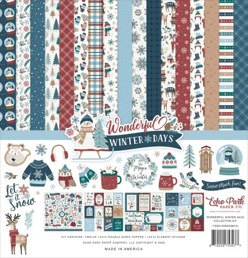 Echo Park Wonderful Winter Days 12x12 Collection Kit mit winterlichen Designpapieren und Stickerbogen