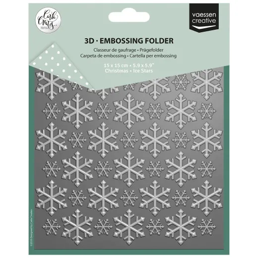 Vaessen Creative 3D Embossing Folder Christmas Ice Stars mit Schneeflocken-Muster in Verpackung, 15 x 15 cm