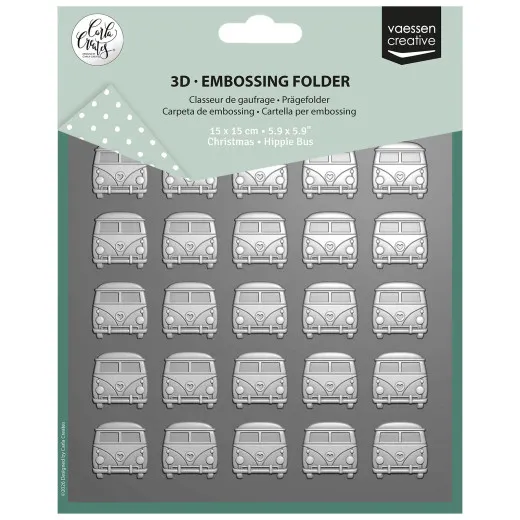Vaessen Creative Embossing Folder Christmas Hippie Bus 15 x 15 cm in Verpackung mit Bulli-Muster