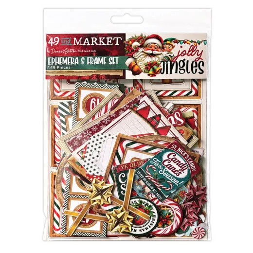 Verpackung des Ephemera & Frame Set Jolly Jingles mit Weihnachtsmann, Rahmen und Candy Canes