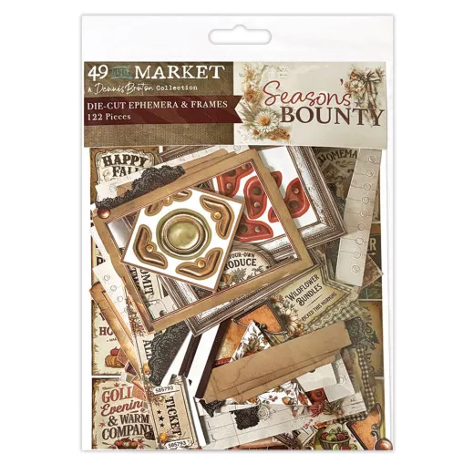 Verpackung des Die-Cut Ephemera & Frames Set Season's Bounty mit Rahmen, Tickets und Marktschildern