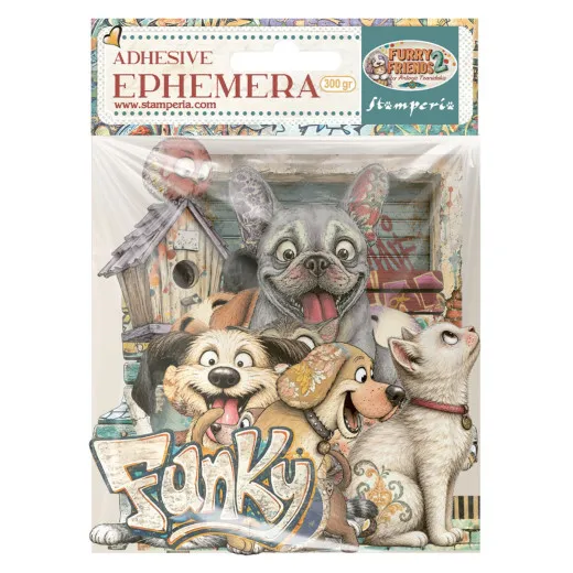 Tüte mit selbstklebenden Ephemera: Französische Bulldogge, Hunde, Katze, Vogelhaus und Funky-Schriftzug