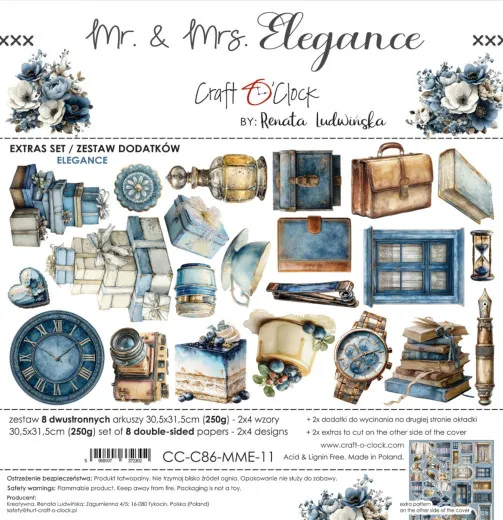 Verpackung des "Mr. & Mrs. Elegance" Extras Set Elegance mit eleganten Alltagsobjekt-Stanzteilen