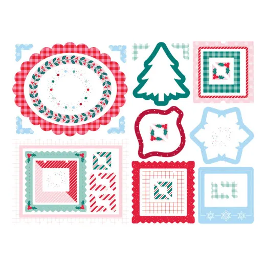 38-teiliges Set Graupapperahmen und -ecken mit Weihnachtsbaum-, Kranz- und Ornament-Motiven