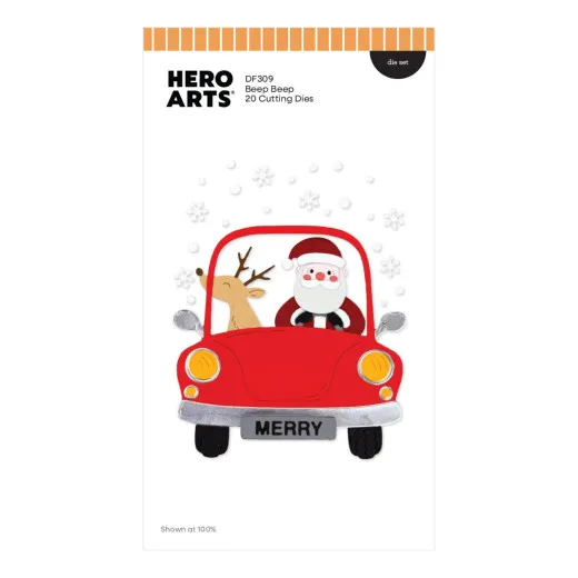 Hero Arts Stanzschablonen Set Beep Beep mit Auto, Weihnachtsmann und Rentier