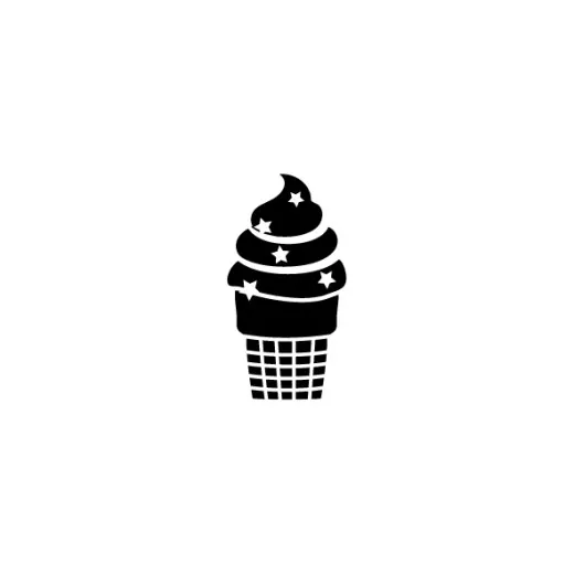 Holzstempel Eis mit Waffel und Sternenmuster von Blau in Gelb auf weißem Hintergrund