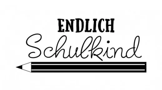 Holzstempel Endlich Schulkind mit Stempelabdruck und Stift-Motiv