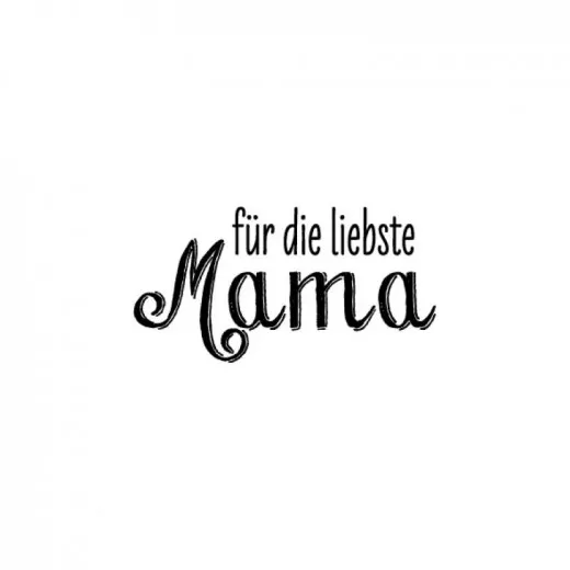 Holzstempel mit Schriftzug für die liebste Mama von Blau in Gelb auf weiÃŸem Hintergrund