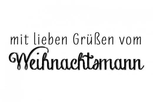 Blau in Gelb Holzstempel mit dem Schriftzug mit lieben Grüßen vom Weihnachtsmann in schwarzer Abdruckfarbe auf weißem Hintergrund