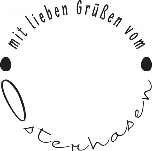 Runder Holzstempel mit dem Motiv mit lieben Grüßen vom Osterhasen von Blau in Gelb