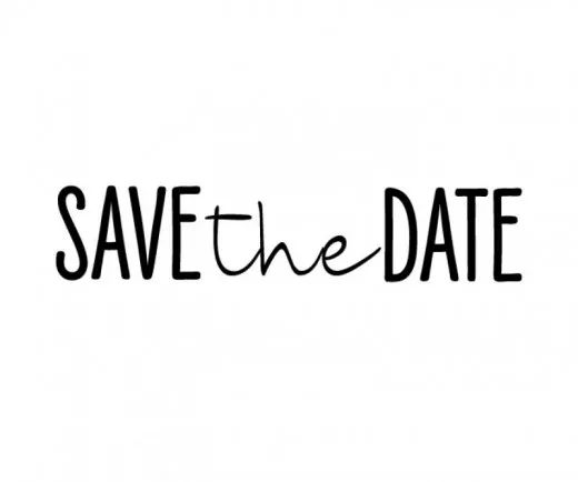 Blau in Gelb Holzstempel Save the Date im Format ca. 4,5 x 1 cm mit schwarzem Schriftzug