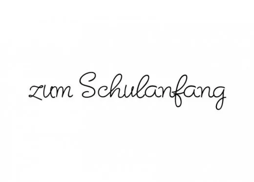 Stempelabdruck Holzstempel Zum Schulanfang in Schreibschrift auf weißem Hintergrund