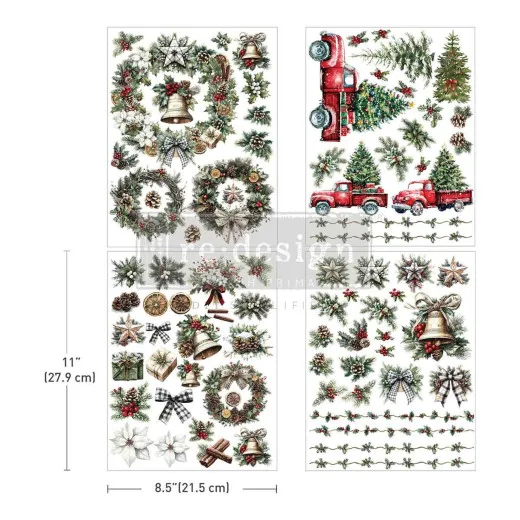 Vier Bögen Home For The Holidays Transferbilder mit Weihnachtsmotiven auf weißem Hintergrund
