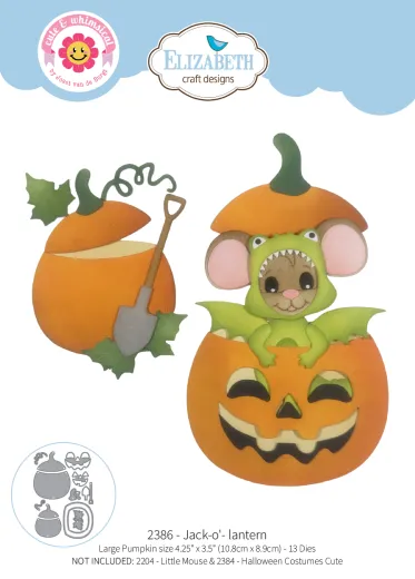 Stanzschablonen-Set Jack-o'-lantern mit orangefarbenen Kürbissen, Maus im Drachenkostüm, Blättern und Schaufel