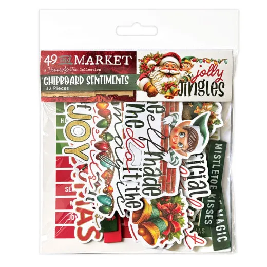 Verpackung der Chipboard Sentiments Jolly Jingles mit Elf, Joy und Official Nice List