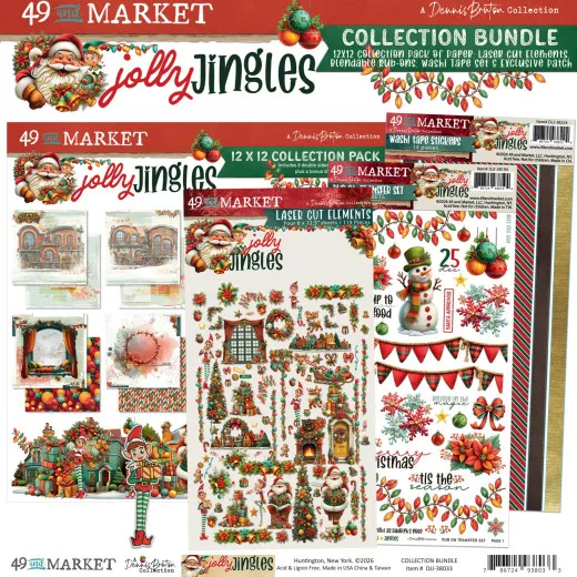 Collection Bundle Jolly Jingles mit Papierblock, Laser-Cut-Bogen, Rub-Ons, Washi-Stickern und Aufnäher