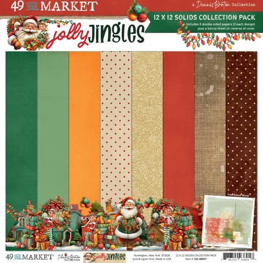 Cover des 12x12 Solids Collection Pack Jolly Jingles mit Streifen in Grün, Orange, Gold, Rot und Braun