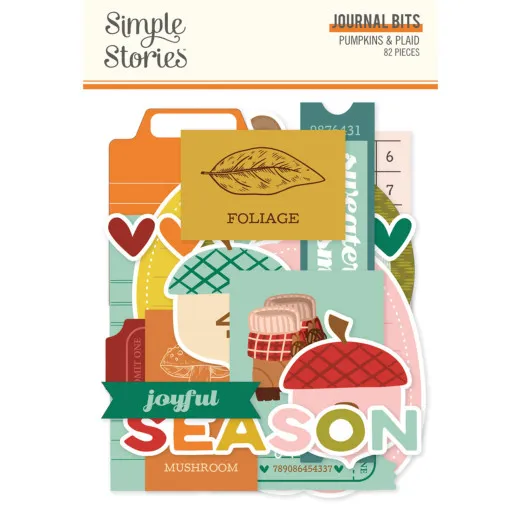 Simple Stories Journal Bits & Pieces Die-Cuts Pumpkins & Plaid: Verpackung mit Tags, Tickets und Journaling-Elementen, 82 Teile
