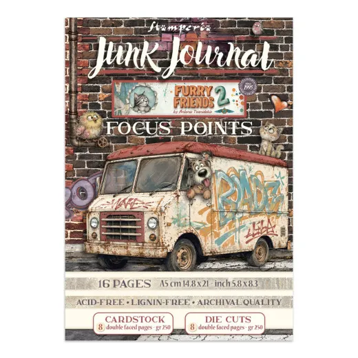 Cover des A5 Junk Journals Focus Points mit graffitibesprühtem Lieferwagen vor Ziegelmauer