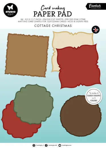 Verpackung des Essentials Card Shapes Pads für 152x152mm-Karten mit quadratischen, ovalen und rechteckigen Kartenformen in fünf Farben.