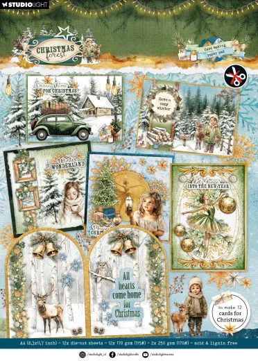 Verpackung des Kartengestaltungs-Blocks mit Collage aus 12 fertigen Weihnachtskarten-Motiven