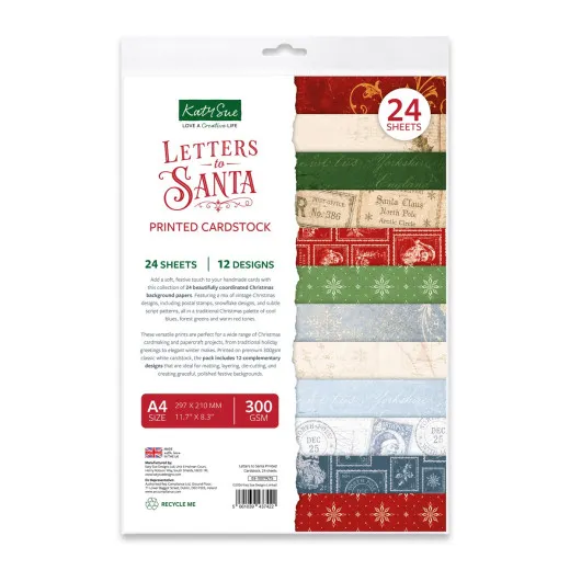 Katy Sue Letters to Santa Printed Cardstock Verpackung mit 24 Bögen A4 im Vintage-Design