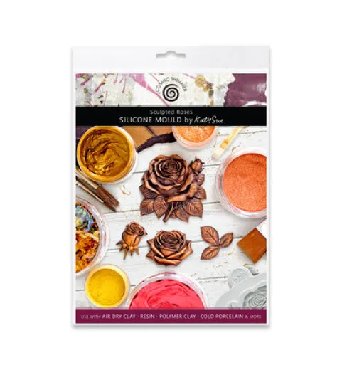 Katy Sue Silikonform Sculpted Roses in Verpackung mit Deko und fertigen Rosen