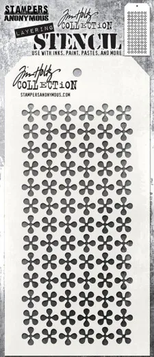 Layering Stencil Retro Pinwheel in Tag-Form mit Muster aus vierblättrigen Retro-Blüten