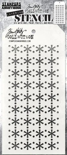 Layering Stencil Retro Snowflake in Tag-Form mit Reihen aus Schneeflocken und Punkten