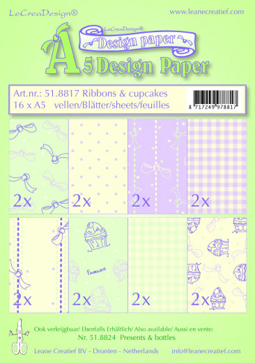 LeCrea Designpapier Set - Ribbons + Cupcakes