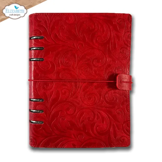 Roter Memory Binder von Elizabeth Craft Designs mit Relief-Design und Gummizug geschlossen